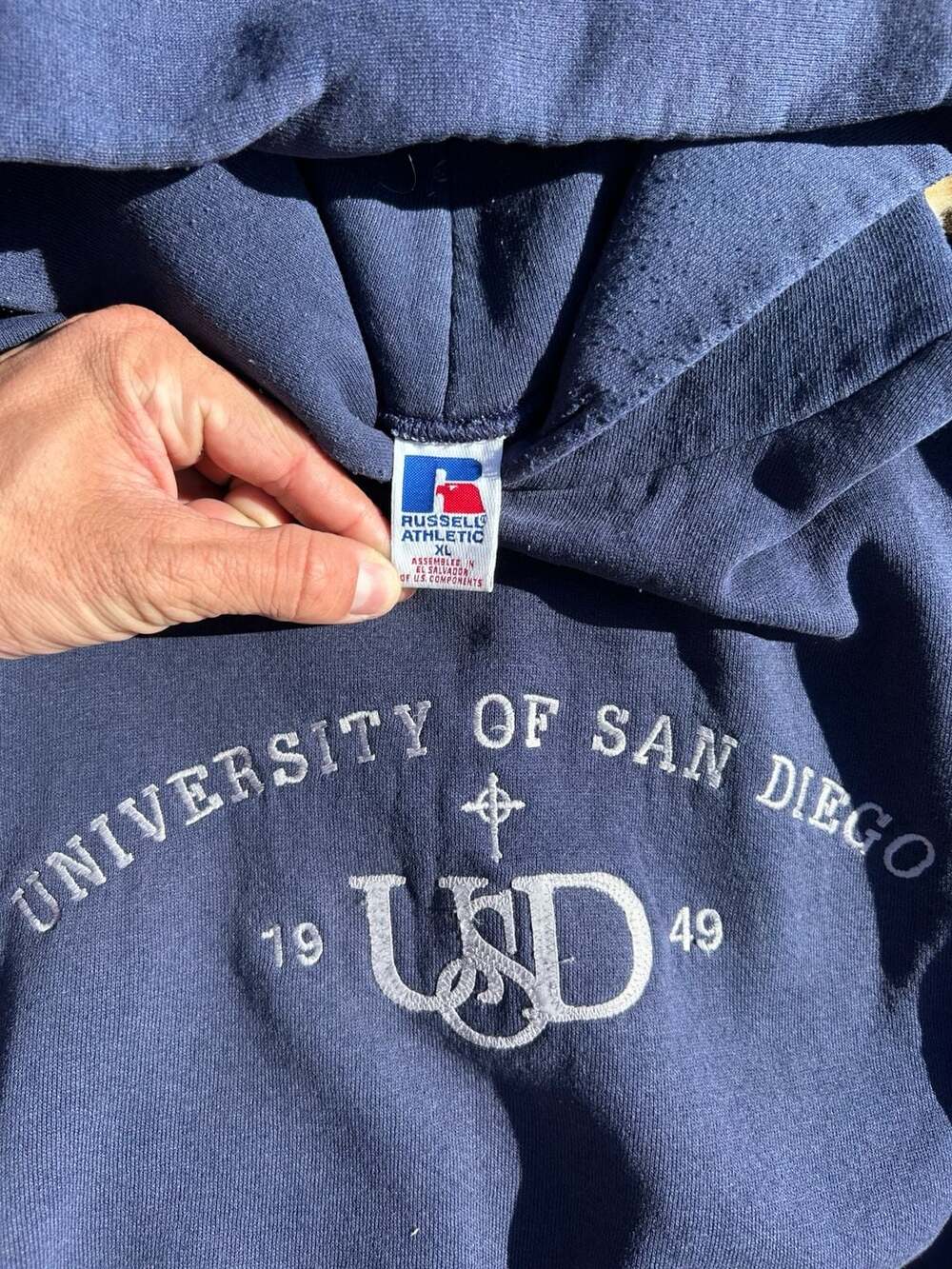 Vintage Russell Athletic University of San Diego USD Hoodie Navy Blue Y2K XL